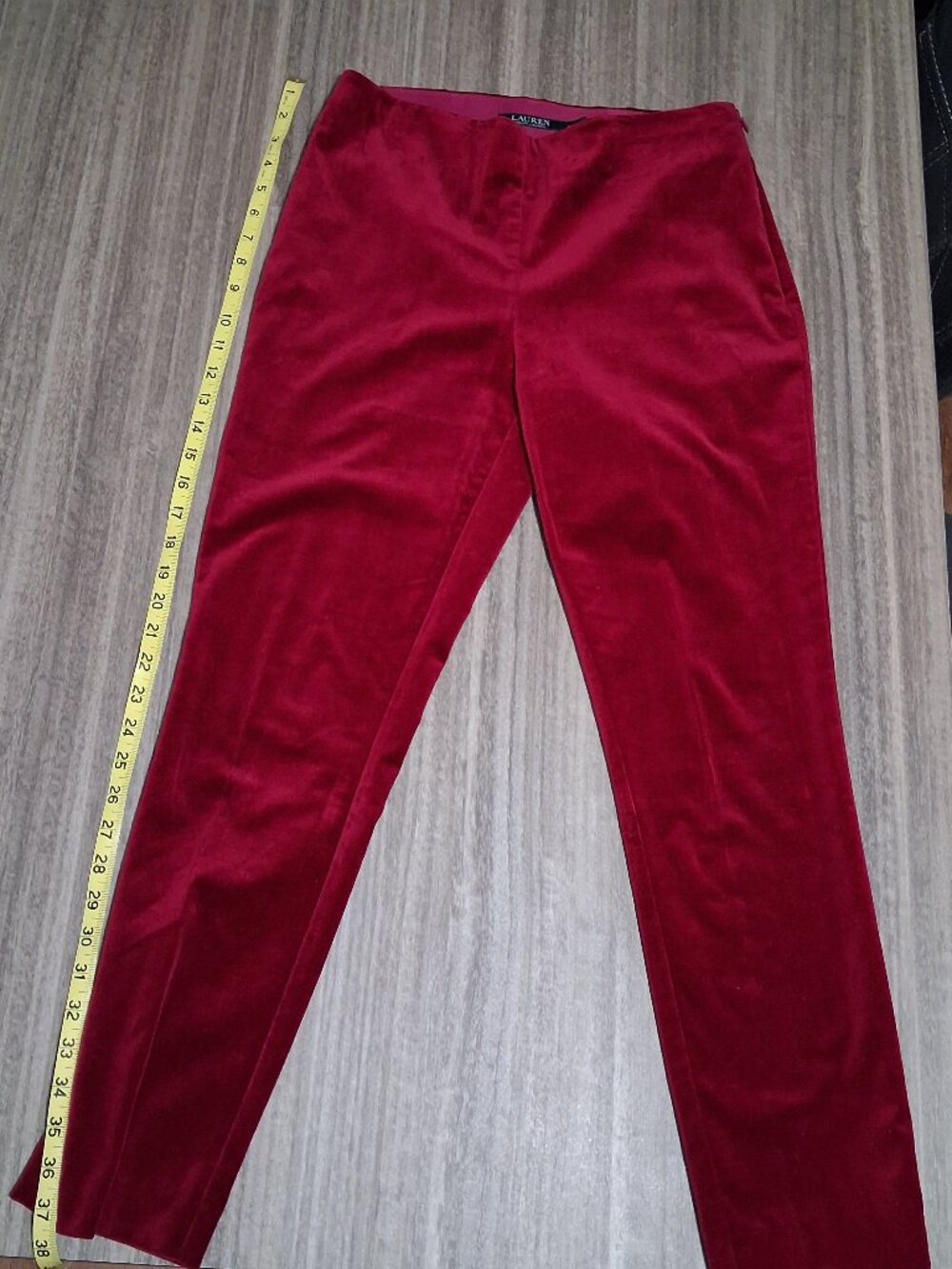 Lauren Ralph Lauren Keslina Stretch Velvet Cropped Pants in rich magenta hue, 6.